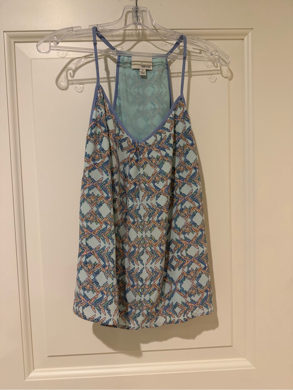 GREYLIN Blue Geometric Print Racerback Tank Top S